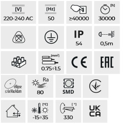 8W 0.9m 4000K 220-240VAC IP54 Black Facade LED luminaire 8W 0.9m 4000K 220-240VAC IP54 Black Facade LED luminaire