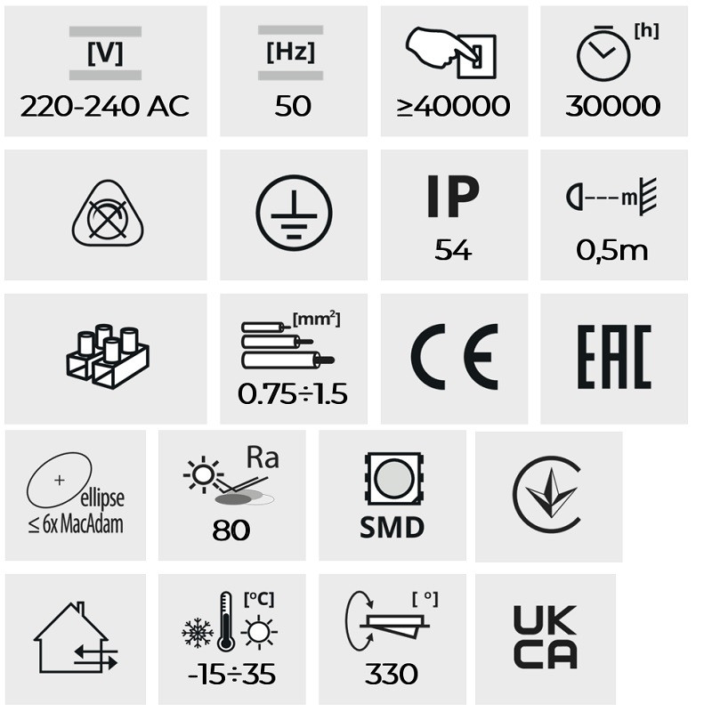 8W 0.9m 3000K 220-240VAC IP54 Black Facade LED luminaire 8W 0.9m 3000K 220-240VAC IP54 Black Facade LED luminaire