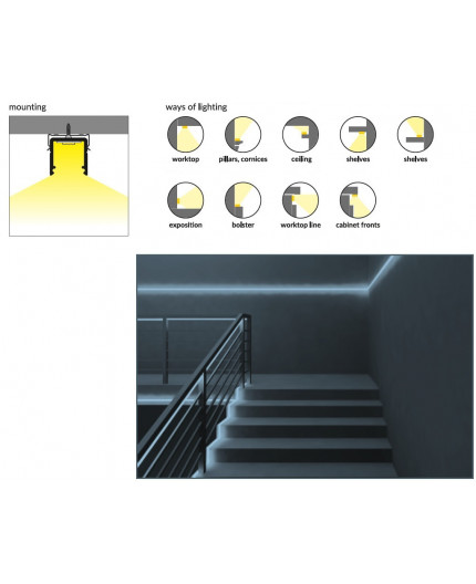 3m T2 LED profile (anodized, silver), 12mm x 12mm, set with cover 3m T2 LED profile (anodized, silver), 12mm x 12mm, set with cover