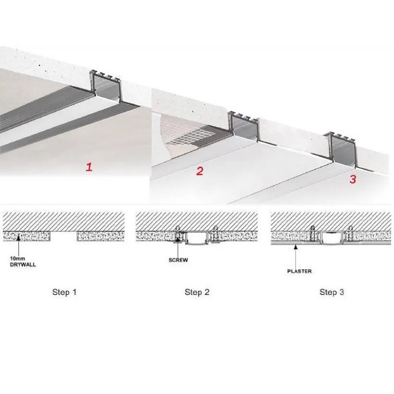 2m Plaster-in LED profile CAL20 for ceiling and drywall, set with opal cover 2m Plaster-in LED profile CAL20 for ceiling and drywall, set with opal cover
