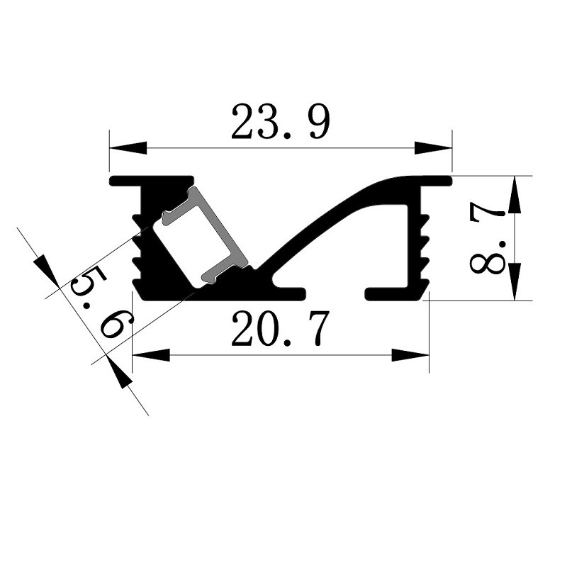 Sample of 1m recessed A1 Furniture/Joinery LED Profile with internal angle mount Sample of 1m recessed A1 Furniture/Joinery LED Profile with internal angle mount