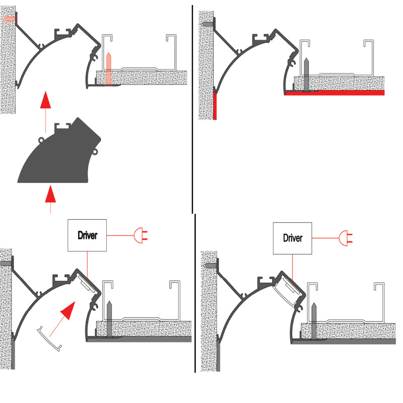 Sample of Plaster-in LED profile DC2 for ceiling and drywall opal cover Sample of Plaster-in LED profile DC2 for ceiling and drywall opal cover