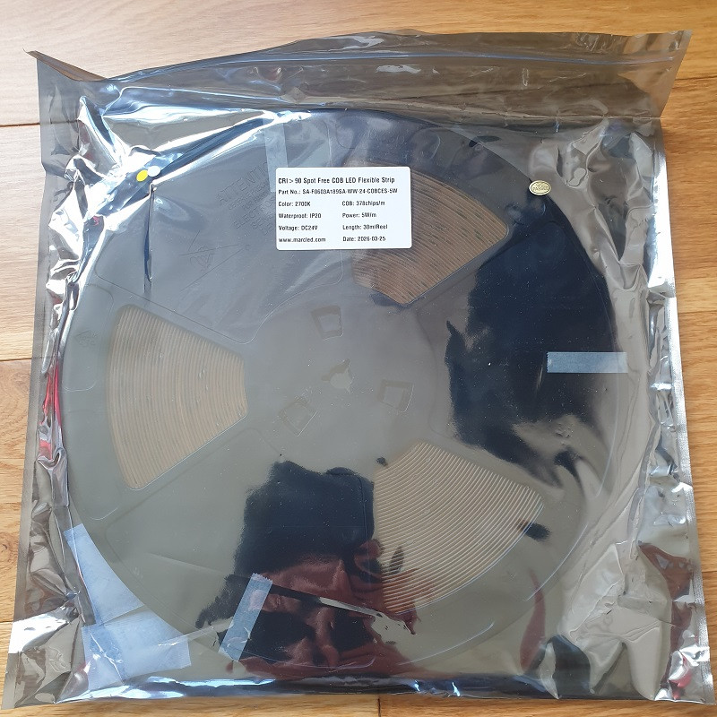 24VDC COB LED tape 2700K 5W/m 30m reel, seamless light 24VDC COB LED tape 2700K 5W/m 30m reel, seamless light