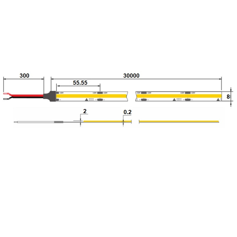 24VDC COB LED tape 2700K 5W/m 30m reel, seamless light 24VDC COB LED tape 2700K 5W/m 30m reel, seamless light