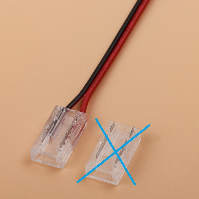 2 Pin Tape to Power Connector for 5mm IP20 Single Colour COB Strip, no soldering 2 Pin Tape to Power Connector for 5mm IP20 Single Colour COB Strip, no soldering
