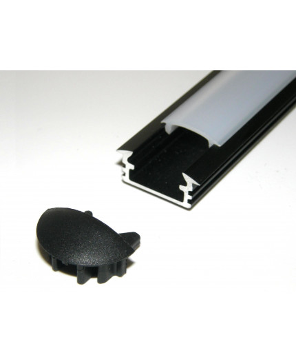 P1 LED profile, 0.5m / 500mm recessed extrusion, anodized aluminium, black, with diffuser P1 LED profile, 0.5m / 500mm recessed extrusion, anodized aluminium, black, with diffuser
