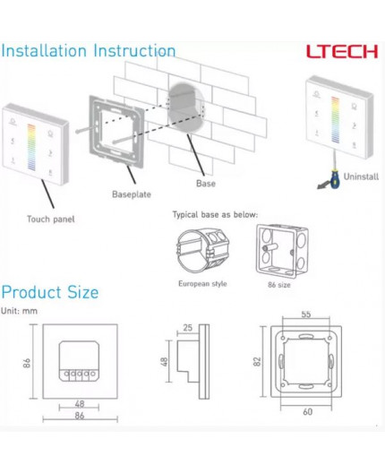 Single zone E4 RGBW LED strips touch Panel / Controller Ltech Single zone E4 RGBW LED strips touch Panel / Controller Ltech