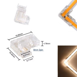 2 Pin L-shape Tape to Tape Connector for 8mm IP20 Single Colour COB Strip, no soldering
