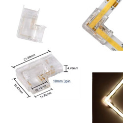 3 Pin L-shape Tape to Tape Connector for 10mm IP20 CCT Tunable COB Strip, no soldering