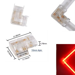 4 Pin L-shape Tape to Tape Connector for 10mm IP20 RGB COB Strip, no soldering