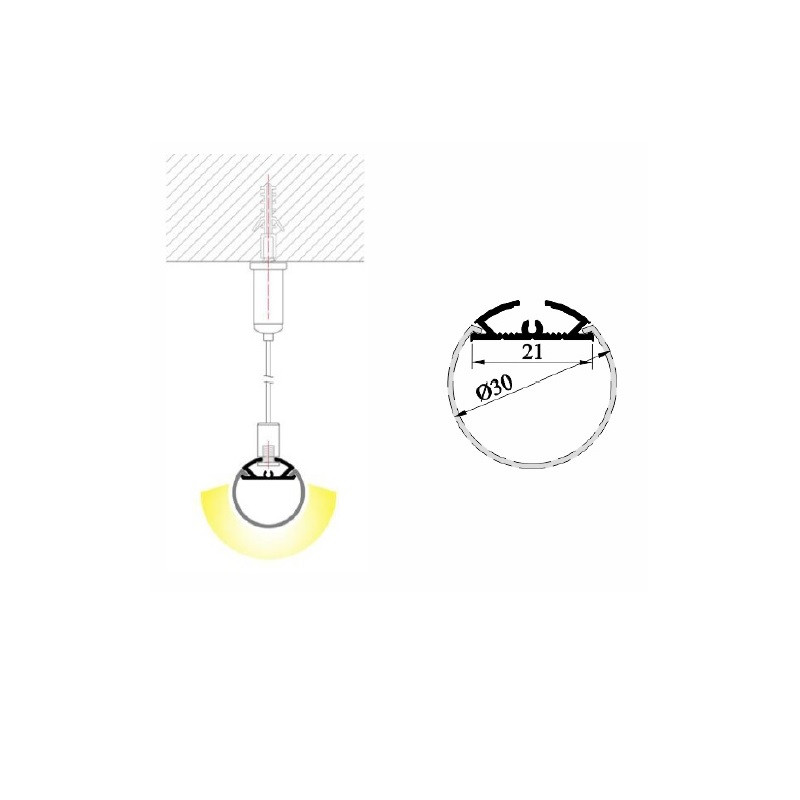Black R4 LED profile, Suspended Tube 30mm, 2m / 2000mm Black R4 LED profile, Suspended Tube 30mm, 2m / 2000mm