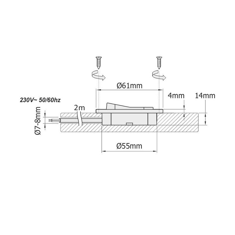 WM230 recessed furniture switch 220-240VAC 2.5A WM230 recessed furniture switch 220-240VAC 2.5A