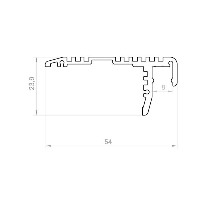 Sample of DOWN-STEP LED profile, silver anodized, with diffuser Sample of DOWN-STEP LED profile, silver anodized, with diffuser