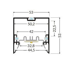 2m TS53 LED profile (anodized, black) 53mm x 53mm, set with diffuser and complementary profile 2m TS53 LED profile (anodized, black) 53mm x 53mm, set with diffuser and complementary profile