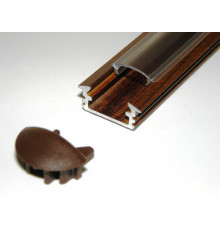 P1 LED profile, 2.5m / 2500mm recessed aluminium extrusion, wood wenge effect, with diffuser