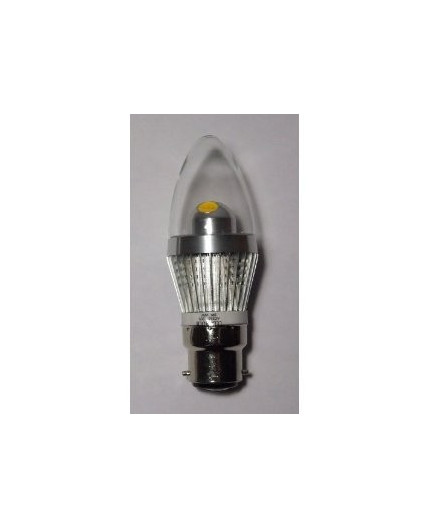 3W B22 LED Lamp, Clear Candle Bulb, Warm White, Dimmable 3W B22 LED Lamp, Clear Candle Bulb, Warm White, Dimmable