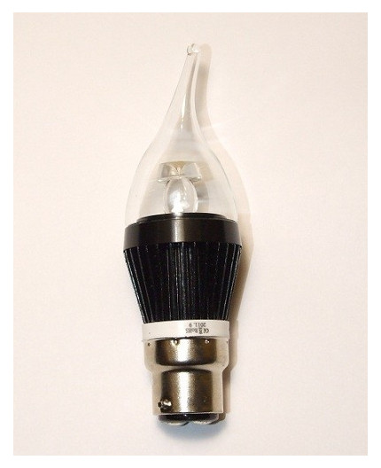 3W B22 LED Lamp, Clear Flame Bulb, Warm White, Dimmable, D37mm x L125mm 3W B22 LED Lamp, Clear Flame Bulb, Warm White, Dimmable, D37mm x L125mm