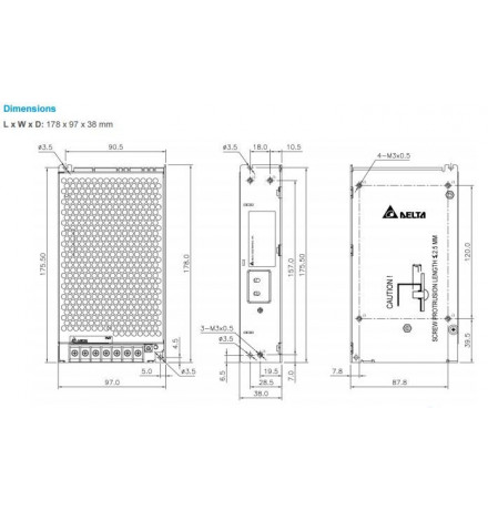 150W 24Vdc Delta Enclosed Panel Mount LED Power Supply - Constant ...