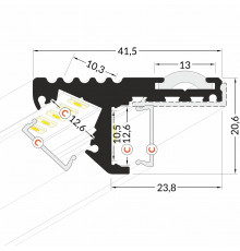 Aluminium LED profile S1 STEP, silver anodized, 1000mm/1m Aluminium LED profile S1 STEP, silver anodized, 1000mm/1m