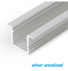 2m recessed T1 LED profile (anodized, silver), set with cover