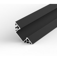 1m black E3F Flush 45° Surfaced Corner LED aluminium extrusion diffuser 1m black E3F Flush 45° Surfaced Corner LED aluminium extrusion diffuser