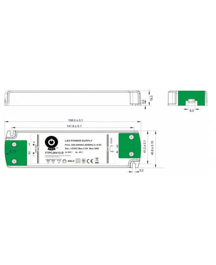 30W 12VDC Class 2 Triac/0-10V Dimmable LED Driver MD-012-030VTDHV2