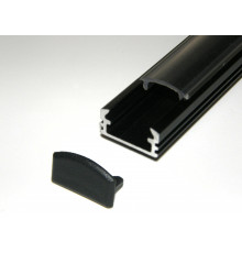 P2 surface LED profile 1m, anodized aluminium, black, plus diffuser