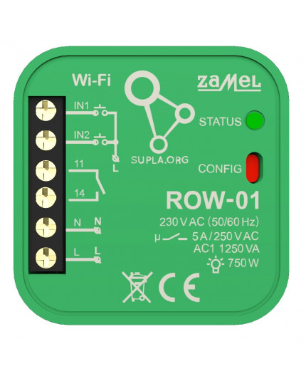 ROW-01 Power socket and lights control module, Wi-Fi 1-channel, Supla ROW-01 Power socket and lights control module, Wi-Fi 1-channel, Supla