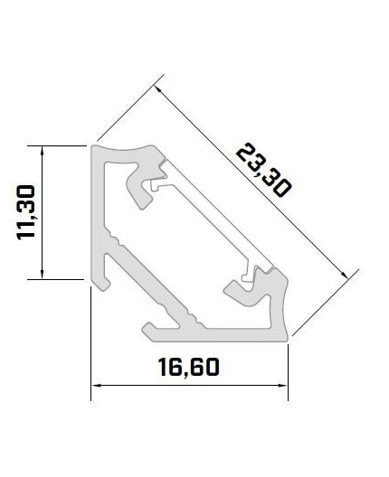 Sample of corner LED aluminium profile K3, anodized, silver, diffuser Sample of corner LED aluminium profile K3, anodized, silver, diffuser