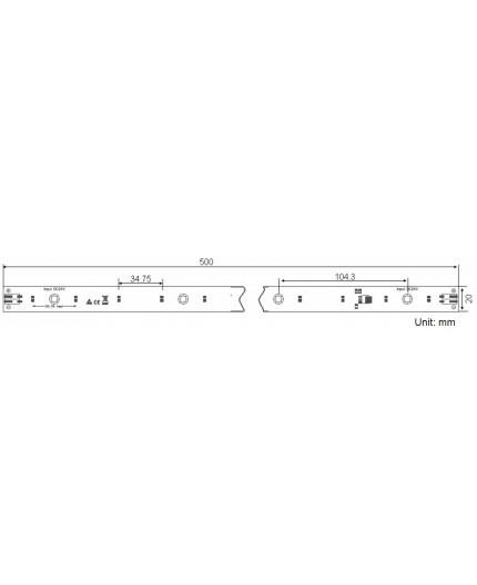 24Vdc 14.4W 4000K CC 160 Degree SMD2835 Light Bar CRI90 500x20mm 24Vdc 14.4W 4000K CC 160 Degree SMD2835 Light Bar CRI90 500x20mm