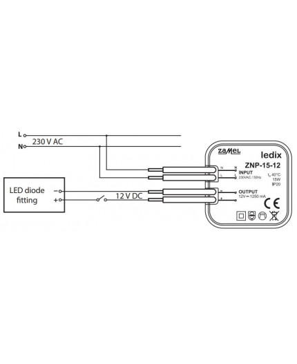 15W 12Vdc LED driver for wall box dia. 60mm, ZNP-15-12 15W 12Vdc LED driver for wall box dia. 60mm, ZNP-15-12