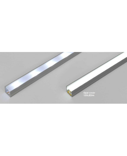 1m LED profile T2 (raw aluminium), 12mm x 12mm, set with cover