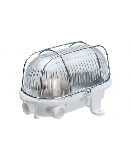 Bulkhead Light Lamp steel cage ES / E27 OVAL 100 white bakelite glass IP54