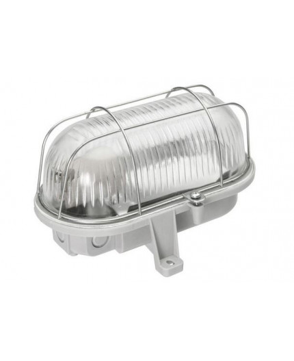 Bulkhead Light Lamp steel cage ES / E27 OVAL 100 white bakelite glass IP54