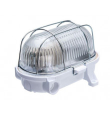 OVAL 60, ES / E27, Bulkhead Light Lamp, IP54, white Bakelite, steel cage, glass cover