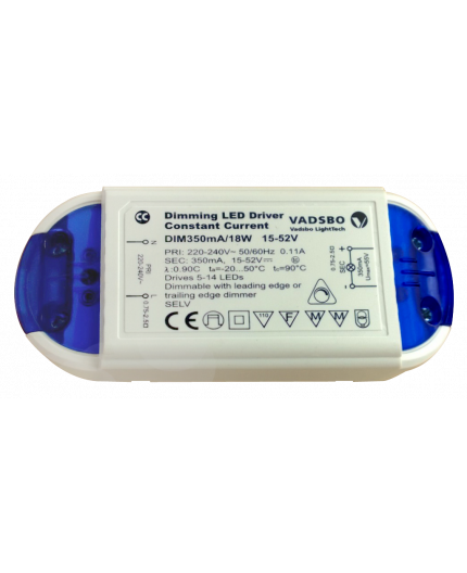 DIM18 350mA, Constant Current Dimmable LED Driver, Vadsbo DIM18 350mA, Constant Current Dimmable LED Driver, Vadsbo