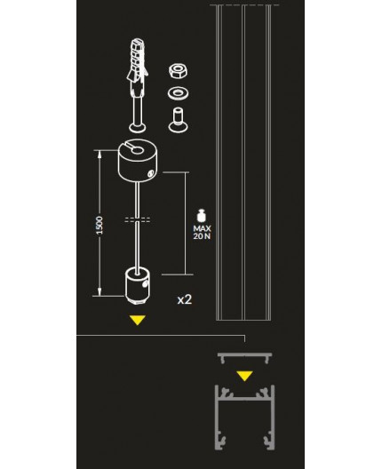 2m pendant linear lamp TL2 LED profile (anodized, silver), 23mm x 25mm, set with opal cover 2m pendant linear lamp TL2 LED profile (anodized, silver), 23mm x 25mm, set with opal cover