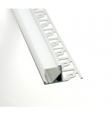 2m Corner Plaster-in LED profile 3DC for drywall, set with opal cover