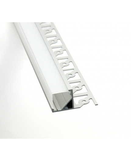 2m / 2000mm Corner Plaster-in LED profile 3DC for drywall, set with opal cover
