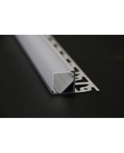 2m Corner Plaster-in LED profile 3DC for drywall, set with opal cover 2m Corner Plaster-in LED profile 3DC for drywall, set with opal cover