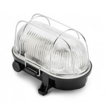 OVAL 100, ES / E27, Bulkhead Light Lamp, IP54, black bakelite, steel cage, glass cover