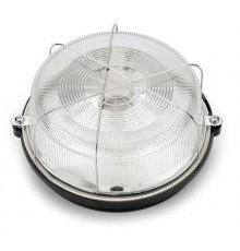 OLIVIA Ceiling / Wall Bulkhead Light Lamp, ES / E27, max. 100W, IP54, black bakelite, glass cover, steel cage