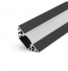 1m black E3F Flush 45° Surfaced Corner LED aluminium extrusion diffuser