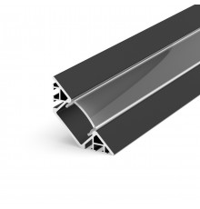 1m black E3F Flush 45° Surfaced Corner LED aluminium extrusion diffuser 1m black E3F Flush 45° Surfaced Corner LED aluminium extrusion diffuser