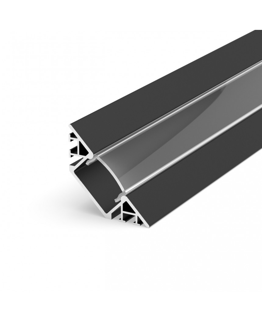 1m black E3F Flush 45° Surfaced Corner LED aluminium extrusion diffuser ...