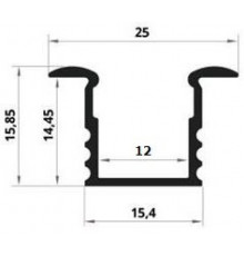 1m silver anodized EH1 recessed LED aluminium extrusion with diffuser 1m silver anodized EH1 recessed LED aluminium extrusion with diffuser