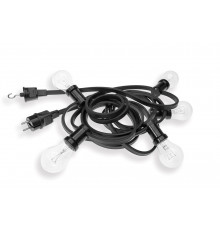 11m Outdoor / Indoor Festoon Lighting String (garland) with 10 bakelite lamp holders E27, IP44, black, hook at the end