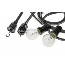 21m Outdoor / Indoor Festoon Lighting String (garland) with 20 bakelite lamp holders E27, IP44, black, hook at the end 21m Outdoor / Indoor Festoon Lighting String (garland) with 20 bakelite lamp holders E27, IP44, black, hook at the end