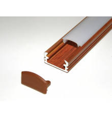 P2 LED profile 2m / 2000mm surface aluminium extrusion, wood palisander effect, with diffuser