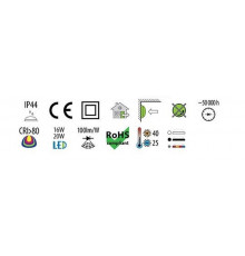 16W 4000K 1600lm VISTA Wall Bulkhead LED Light Lamp IP44, glass cover, decorative eyelid 16W 4000K 1600lm VISTA Wall Bulkhead LED Light Lamp IP44, glass cover, decorative eyelid